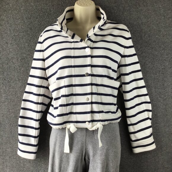 LOFT Draw String Long Sleeve Striped Jacket Top Sz M/L - Picture 1 of 11